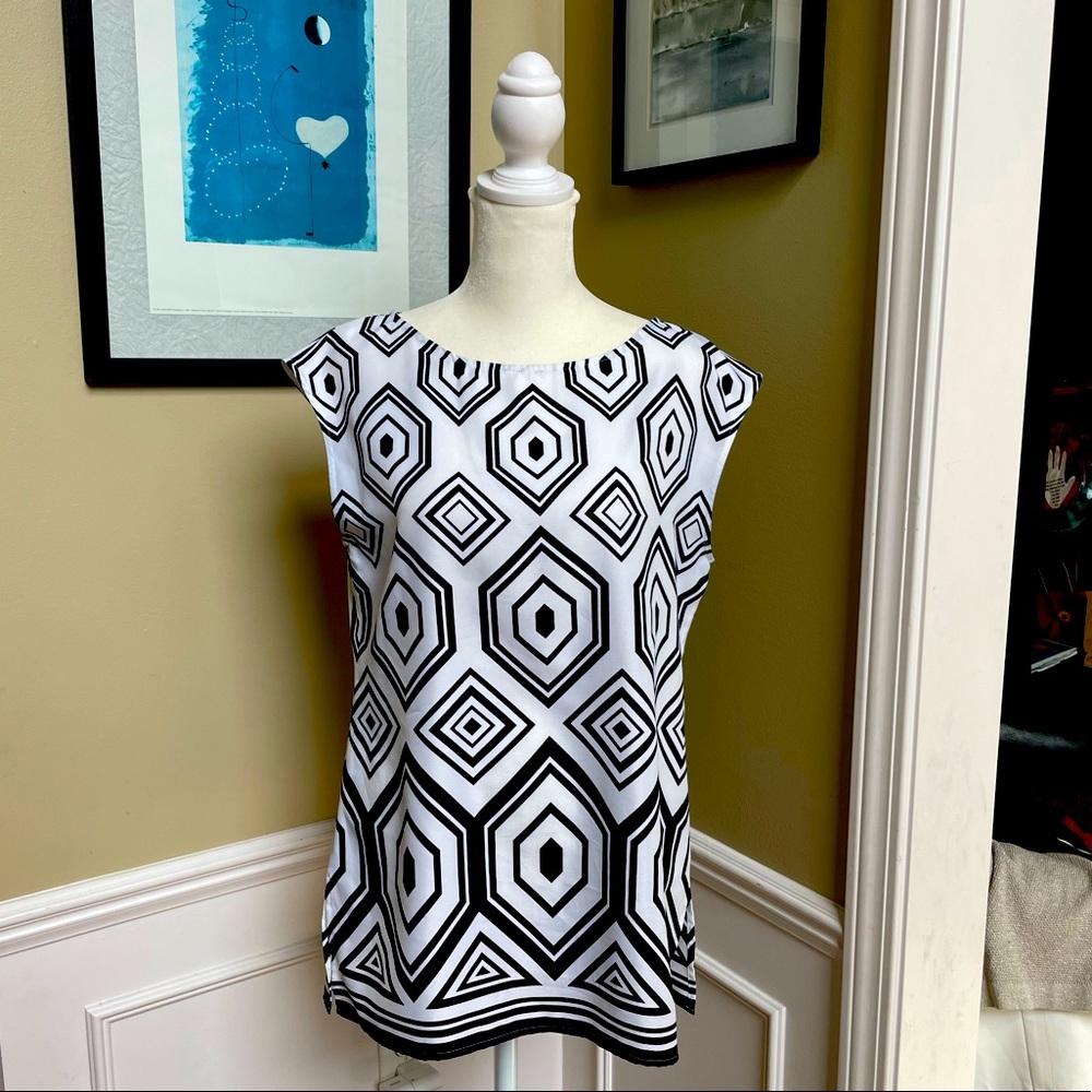 Banana Republic navy + white sleeveless tunic top